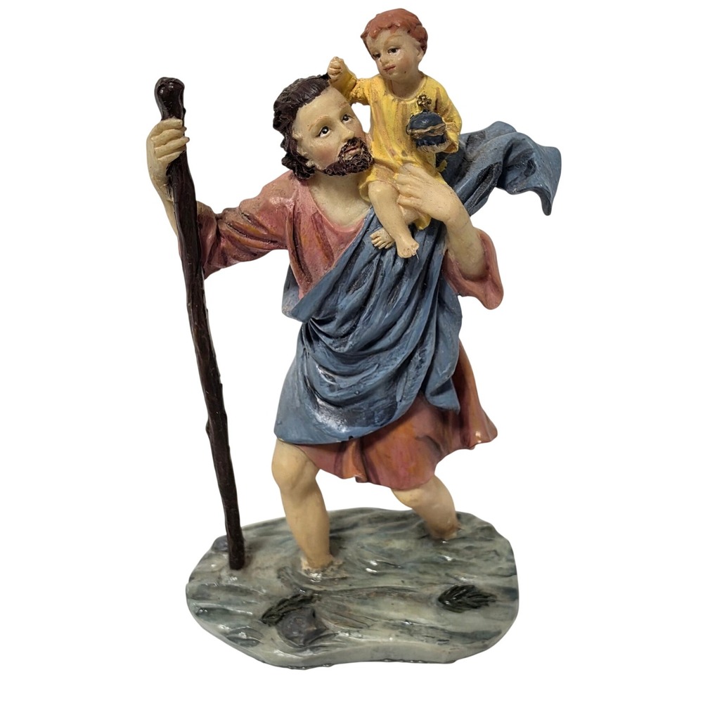 Saint Christopher Carrying Christ Child Religious Figurine 4.25 Inch Statue